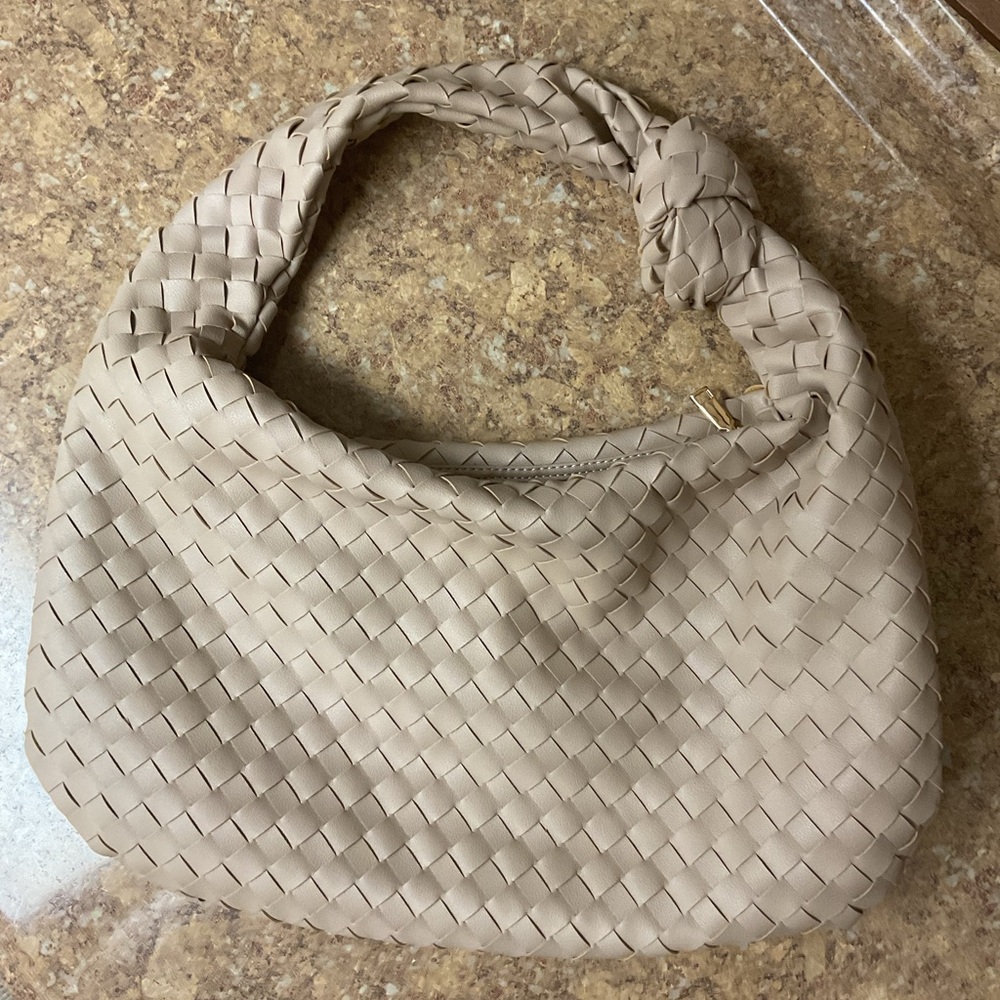 Chic Beige Woven Hobo Bag